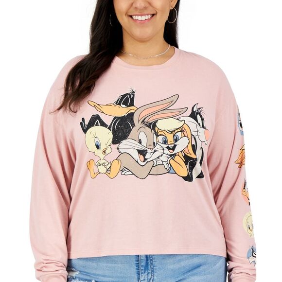 Love Tribe Looney Tunes Long-sleeve Graphic T-shirt Pale Mauve - Picture 1 of 3